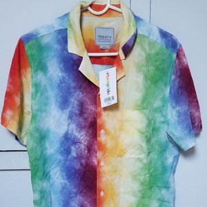 🌈 Pride Shirt SMALL Tie Dye 🌈 Rainbow 🌈 Unisex Button Front